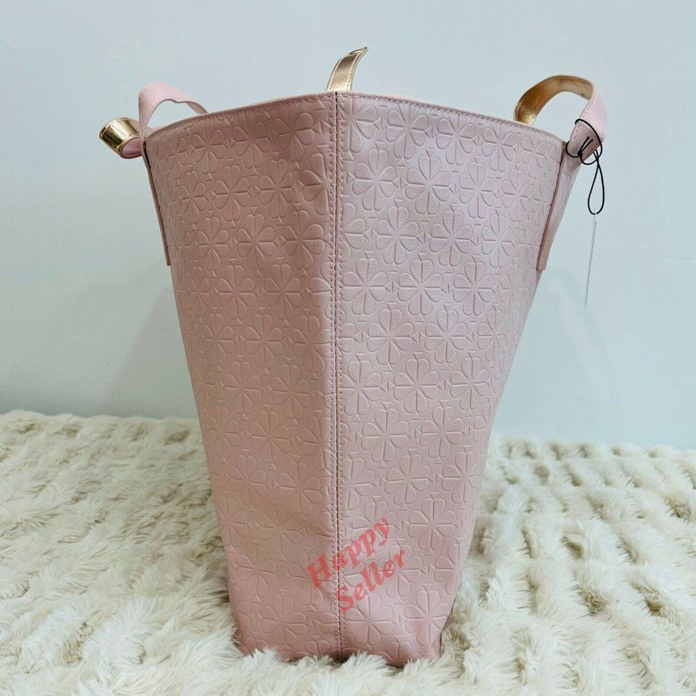 Kate Spade Tote Bag Purse Weekender Travel Shoulder Bag Pink Textured Logo NEW - Picture 6 of 10